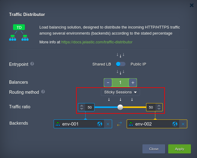 Traffic Distributor configurations for A/B testing