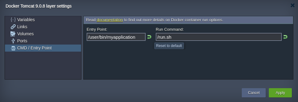 cmd entrypoint layer settings