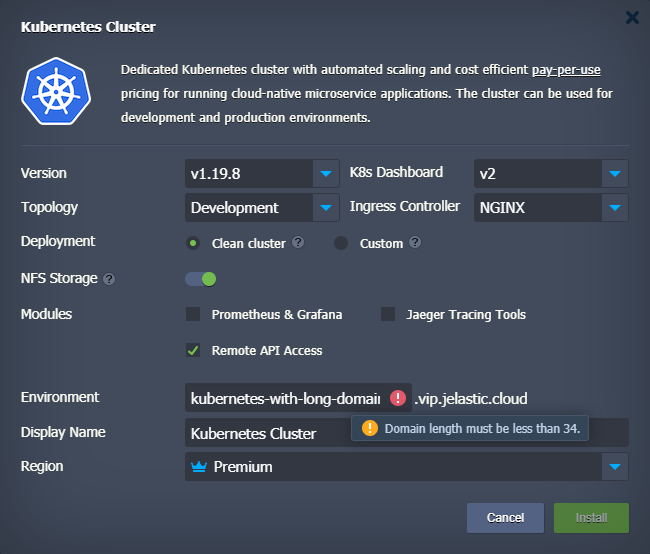 Kubernetes domain length