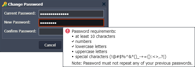 password requirements