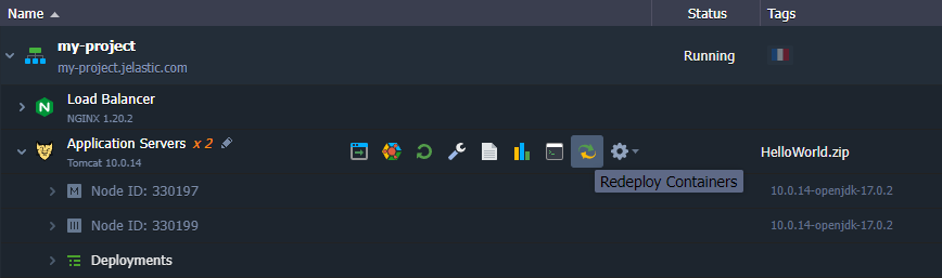 redeploy containers via UI