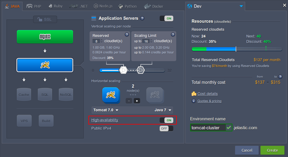 Tomcat cluster in topology wizard