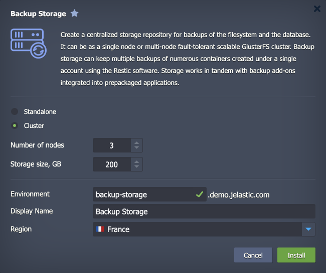 backup storage installation