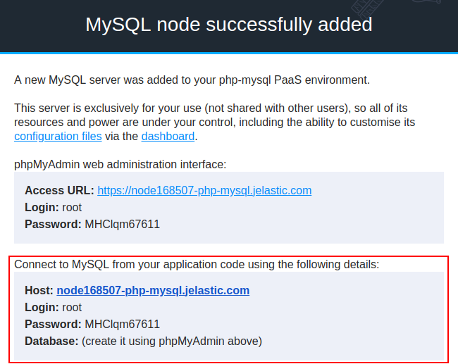 email MySQL connection details