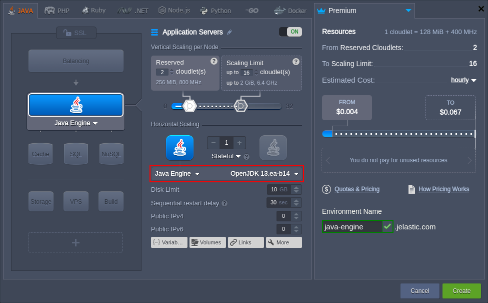 Java Engine in topology wizard