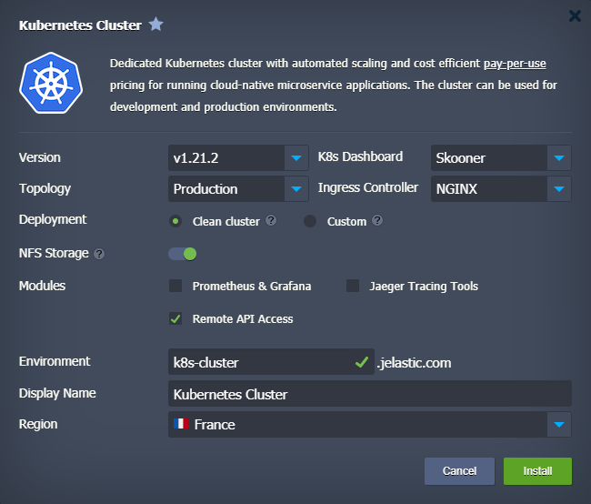 Kubernetes cluster installation frame