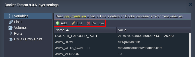 manage environment variables ui