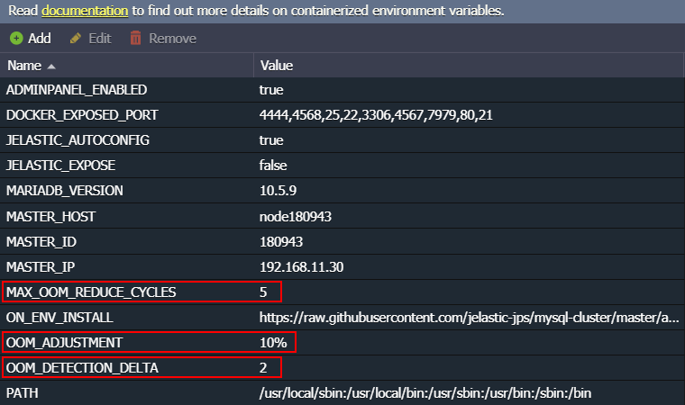 OOM recovery variables