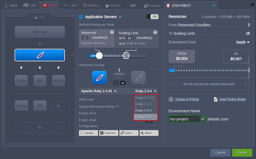 topology wizard choose Ruby version