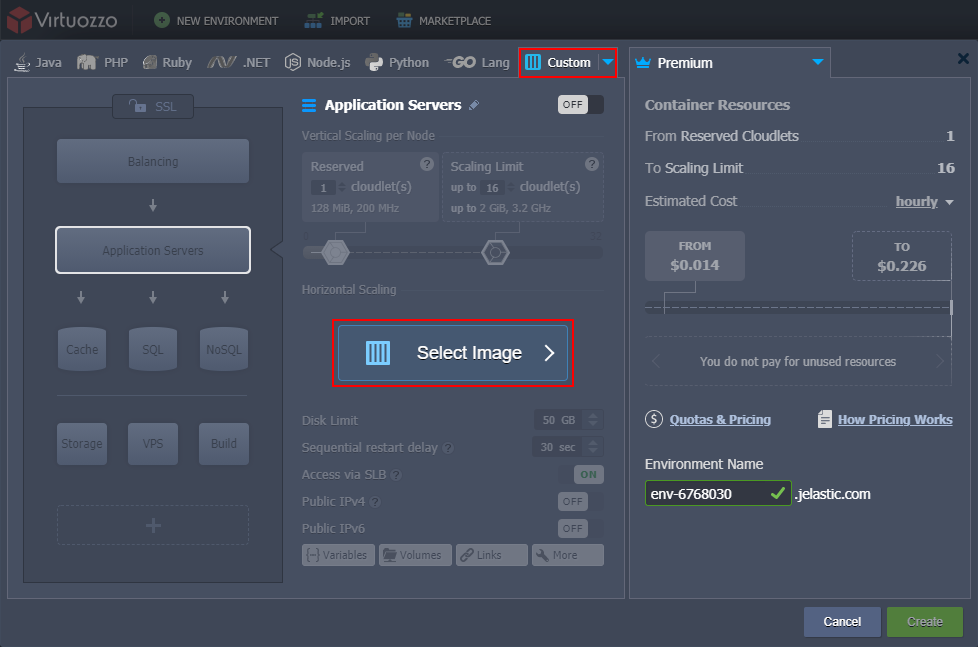 topology wizard custom container