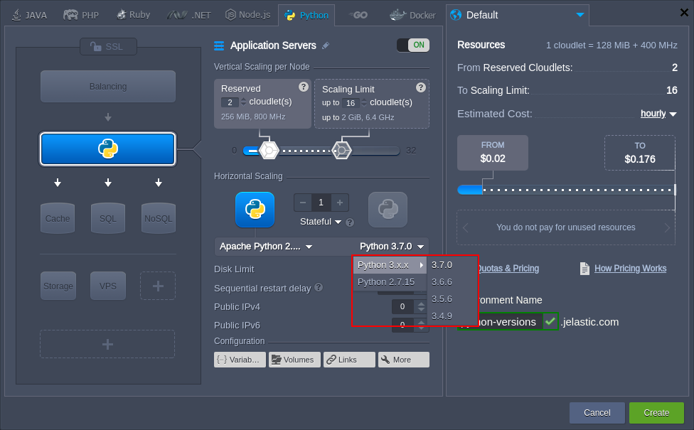 topology wizard select Python version