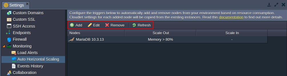 auto horizontal scaling settings