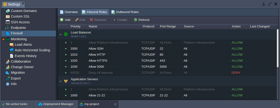 container firewall inbound rules