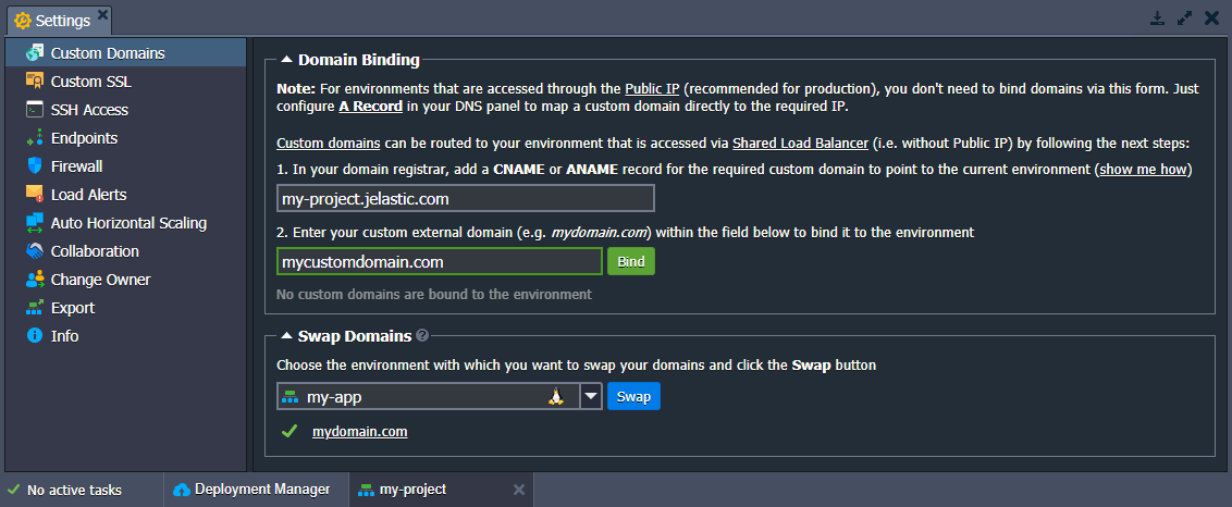 custom domains settings