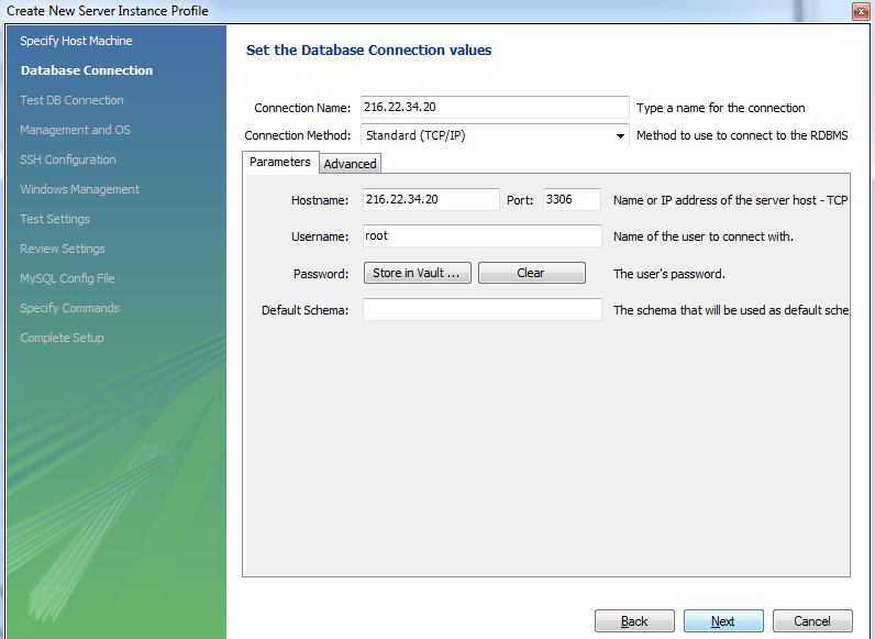 database connection credentials