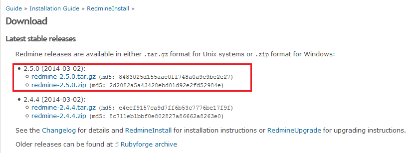 download Redmine package