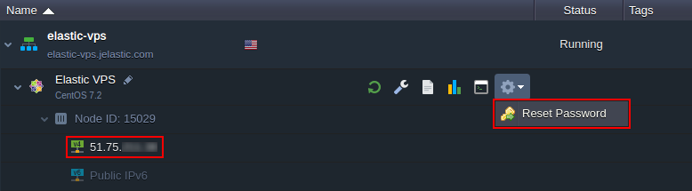elastic VPS reset password button