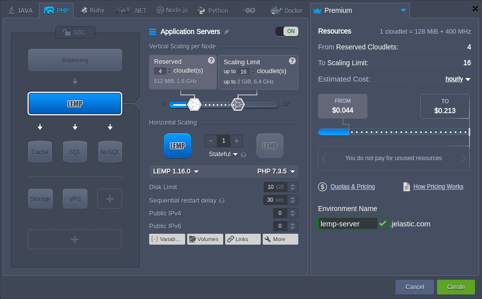 LEMP environment topology wizard