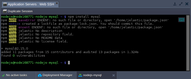 NodeJS install MySQL connector