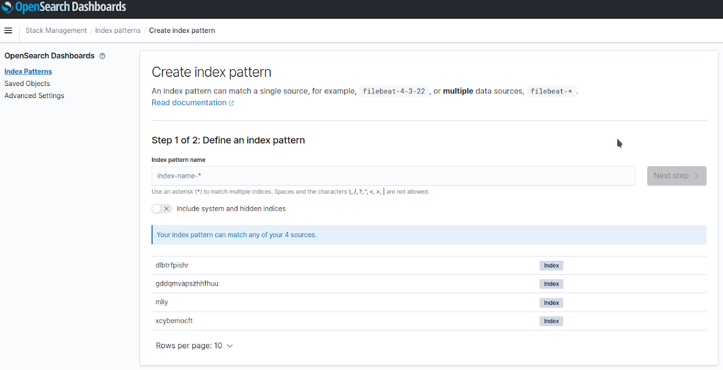 OpenSearch Dashboard UI