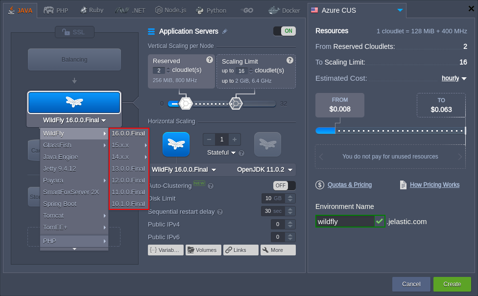 WildFly server topology wizard