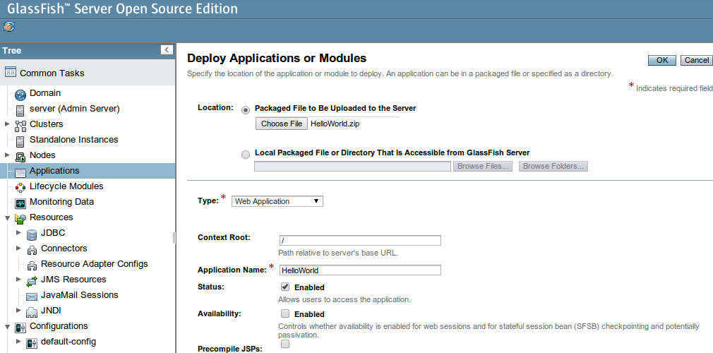 GlassFish admin panel applications