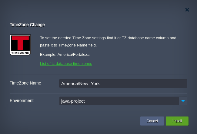 install timezone change add-on