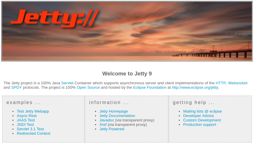 Jetty application server home page