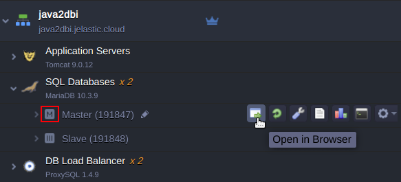 MariaDB auto-cluster open in browser