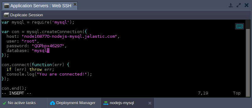 NodeJS MySQL connection code