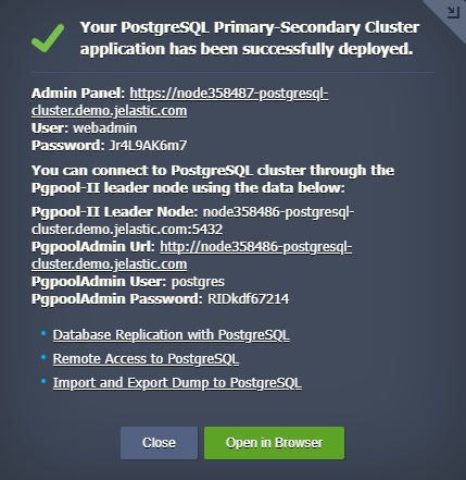 PostgreSQL cluster successful installation