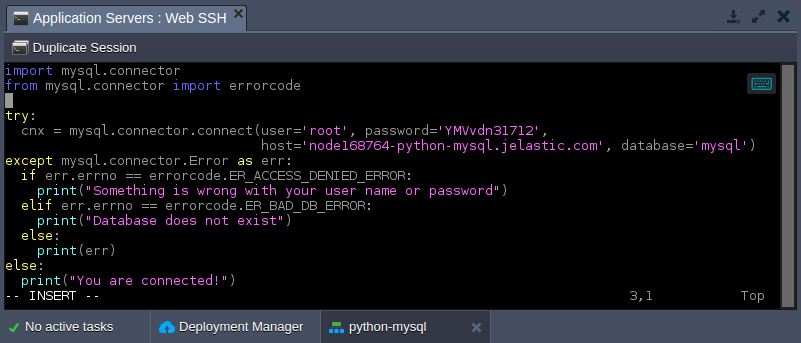 Python MySQL connection code