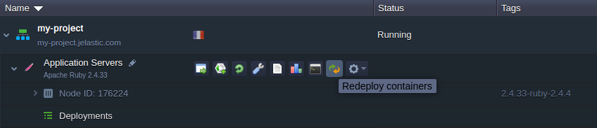 redeploy containers button