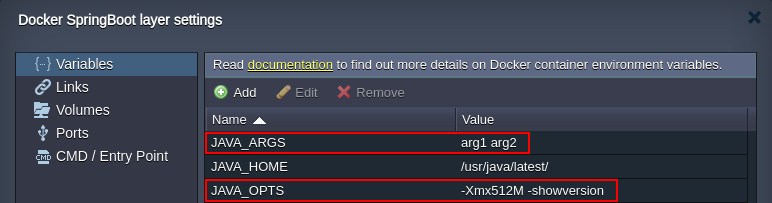 Spring Boot variables for Java options arguments