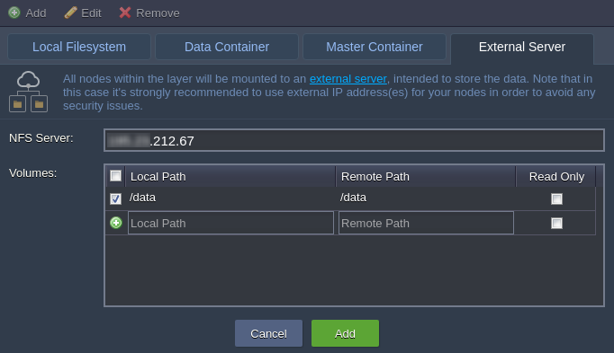 add external server volume