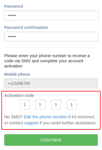 account activation with phone code