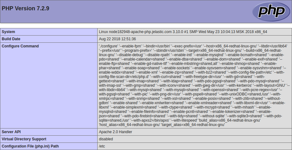 Apache phpinfo start page