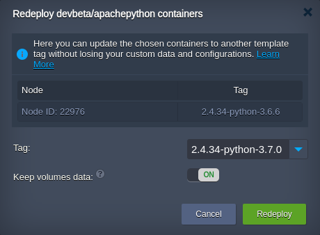 Python container redeployment frame