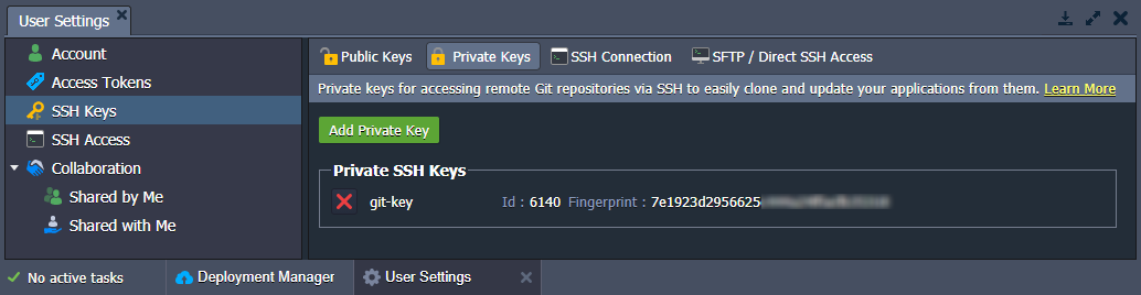 private SSH key added