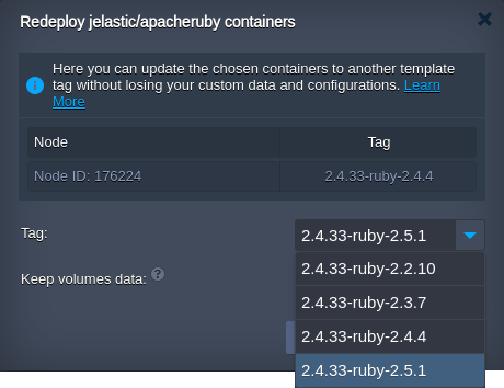 Ruby container redeploy dialog