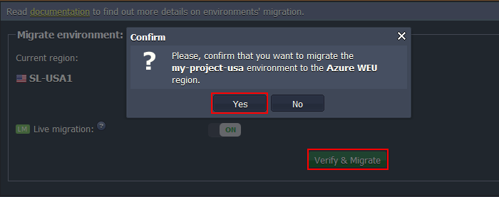 confirm environment migration