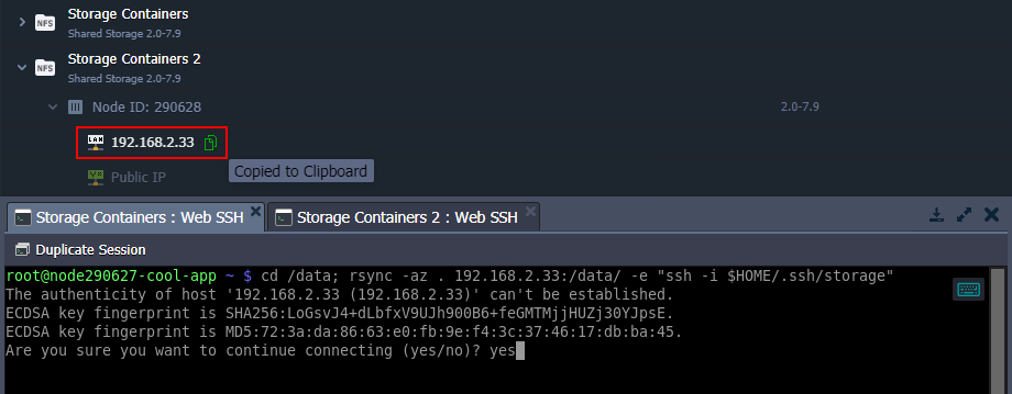 copy data between storages via rsync