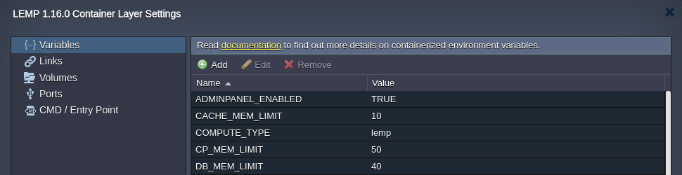 LEMP environment variables