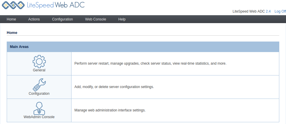 LiteSpeed ADC admin panel