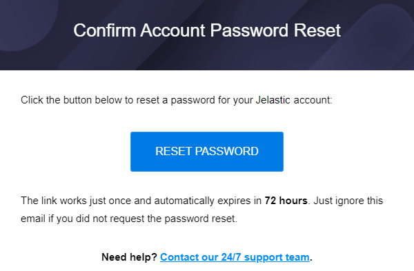 password reset email