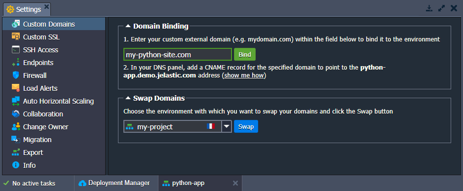 Python custom domains management