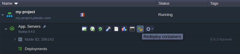 redeploy containers button