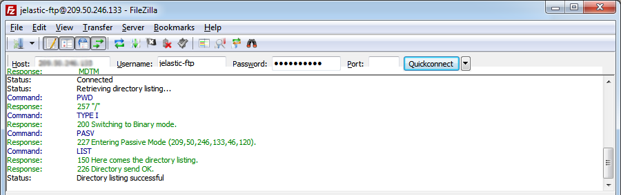 FileZilla FTP connected