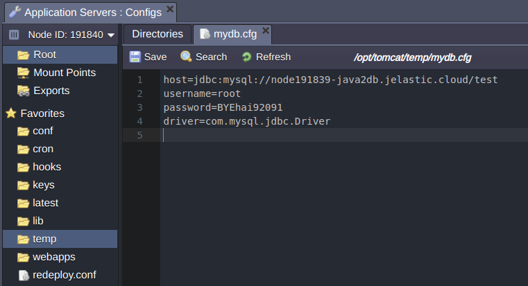 MySQL connection details