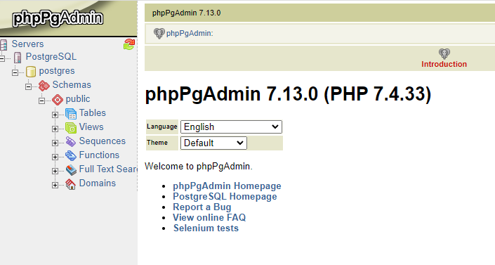 phpPgAdmin panel